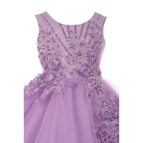 Little Girls Lavender Pearl Beaded Glitter Tulle Flower Girl Dress 2-6 - SophiasStyle.com